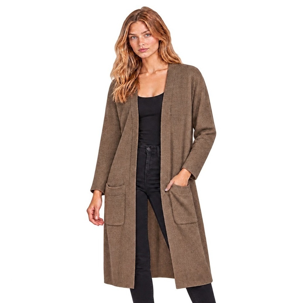 NWT Express Cardigan Sweater Women's Size XL Brown Longline Open Pockets